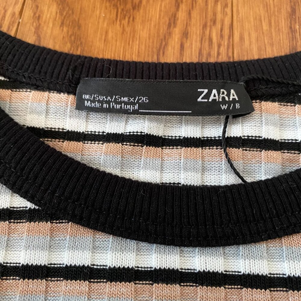NWT ZARA Striped Long Sleeve Knit T-shirt Stretch Classic Closet Staple - Picture 6 of 7